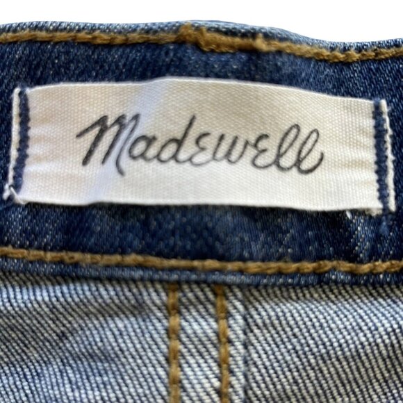 Madewell Womens Denim Shorts High Rise Blue Medium Wash Distressed Fray Size 26 - Picture 3 of 10